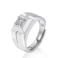 Brass Open Finger Ring, plated, micro pave cubic zirconia & for man, silver color US Ring .5 