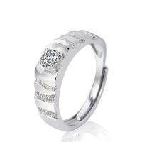 Brass Open Finger Ring, plated, micro pave cubic zirconia & for man, silver color US Ring 