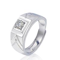 Brass Open Finger Ring, plated, vintage & micro pave cubic zirconia & for man, silver color, 4.5mm, US Ring 