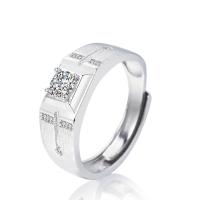 Латунь Открыть палец кольцо, с Муассанит, Другое покрытие, Винтаж & Мужский, серебряный, 4.5mm, размер:9.5, продается PC