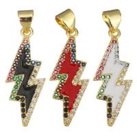 Enamel Brass Pendants, Lightning Symbol, plated, micro pave cubic zirconia Approx 3.5mm 