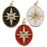 Enamel Brass Pendants, Ellipse, plated, micro pave cubic zirconia Approx 3.5mm 