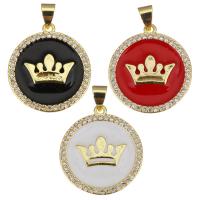 Enamel Brass Pendants, Round, plated, micro pave cubic zirconia Approx 3.5mm 