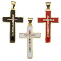 Enamel Brass Pendants, Cross, plated, micro pave cubic zirconia Approx 3.5mm 