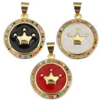 Enamel Brass Pendants, Round, plated, micro pave cubic zirconia Approx 3.5mm 