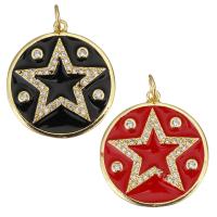 Enamel Brass Pendants, Round, plated, micro pave cubic zirconia Approx 3.5mm 