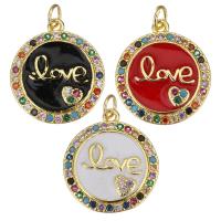 Enamel Brass Pendants, Round, plated, micro pave cubic zirconia Approx 3.5mm 