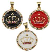 Enamel Brass Pendants, Round, plated, micro pave cubic zirconia Approx 3.5mm 