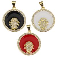 Enamel Brass Pendants, Round, plated, micro pave cubic zirconia Approx 3.5mm 