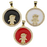 Enamel Brass Pendants, Round, plated, micro pave cubic zirconia Approx 3.5mm 