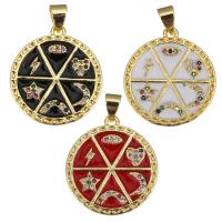 Enamel Brass Pendants, Round, plated, micro pave cubic zirconia Approx 3.5mm 