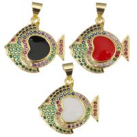 Enamel Brass Pendants, Fish, plated, micro pave cubic zirconia Approx 3.5mm 