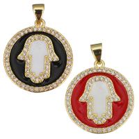 Enamel Brass Pendants, Round, plated, micro pave cubic zirconia Approx 3.5mm 