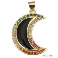 Enamel Brass Pendants, Moon, plated, micro pave cubic zirconia Approx 3.5mm 