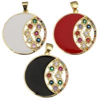 Enamel Brass Pendants, Round, plated, micro pave cubic zirconia & hollow Approx 3.5mm 