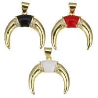 Enamel Brass Pendants, Horn, plated, micro pave cubic zirconia Approx 3.5mm 