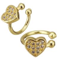 Brass Earring Cuff, Heart, gold color plated, micro pave cubic zirconia & for woman 