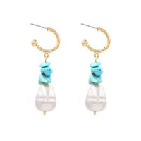 Freshwater Pearl Drop Earring, with Metal, irregular, plated, hypo allergic & for woman, blue 