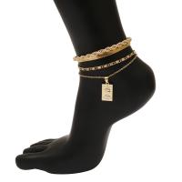 Brass Anklet, iron chain, with brass chain, Geometrical Pattern, plated, multilayer & for woman 220+50mm 