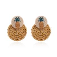 Rattan Earring, Zinc Alloy, Round, plated, woven pattern & for woman 