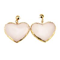 Resin Drop Earring, with Plastic, Heart, plated, for woman, white, 50mm 