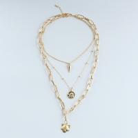 Fashion Multi Layer Necklace, Zinc Alloy, Geometrical Pattern, plated, multilayer & for woman, golden, 415+60*22,520*19,675*20mm 