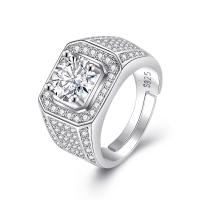 925 Sterling Silver Open Finger Ring, plated, vintage & micro pave cubic zirconia & for man, silver color US Ring .5 