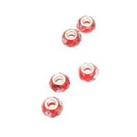 Glas Europäische Großlochperlen, Kreisring, DIY & großes Loch, rot, 14*14*9mm, Bohrung:ca. 5mm, 100PCs/Tasche, verkauft von Tasche