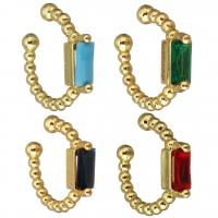 Brass Earring Clip, with Glass, gold color plated, for woman 