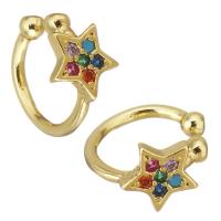Brass Earring Cuff, Star, gold color plated, micro pave cubic zirconia & for woman 