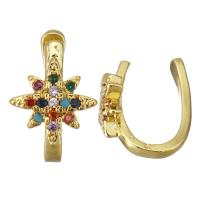 metal Puño de Pendiente, Ocho Punto Estrella, chapado en color dorado, micro arcilla de zirconia cúbica & para mujer, 8.5x11x13mm, Vendido por Par