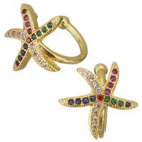 Brass Earring Cuff, Starfish, gold color plated, micro pave cubic zirconia & for woman 