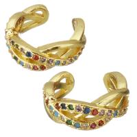 Brass Earring Clip, gold color plated, micro pave cubic zirconia & for woman & hollow, 4.5mm,9mm 