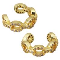 metal Pendiente Clip, chapado en color dorado, micro arcilla de zirconia cúbica & para mujer & hueco, 5mm,10mm, Vendido por Par