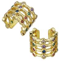 metal Pendiente Clip, chapado en color dorado, micro arcilla de zirconia cúbica & para mujer & hueco, 12mm,10mm, Vendido por Par