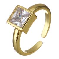 Brass Cuff Finger Ring, with Glass, gold color plated, Adjustable & for woman, 7mm, US Ring 