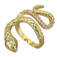 Brass Cuff Finger Ring, Snake, gold color plated, Adjustable & micro pave cubic zirconia & for woman, 28mm, US Ring 