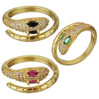 Brass Cuff Finger Ring, with Glass, Snake, gold color plated, Adjustable & micro pave cubic zirconia & for woman, 9mm, US Ring 