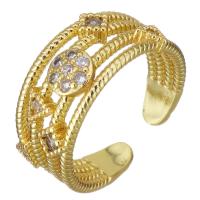 Brass Cuff Finger Ring, gold color plated, Adjustable & micro pave cubic zirconia & for woman & hollow, 9mm, US Ring 