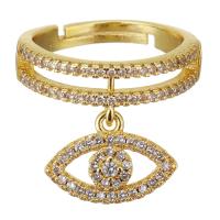 Brass Open Finger Ring, gold color plated, Adjustable & micro pave cubic zirconia & for woman & hollow 5mm, US Ring 