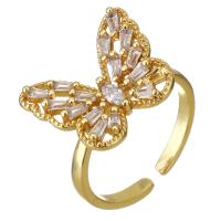 Brass Cuff Finger Ring, with Glass, Butterfly, gold color plated, Adjustable & for woman, 13mm, US Ring 