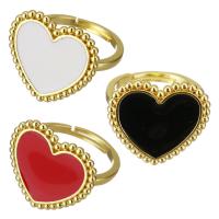 Brass Open Finger Ring, Heart, gold color plated, Adjustable & for woman & enamel 18mm, US Ring 