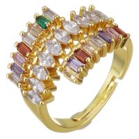 Brass Open Finger Ring, with Glass, gold color plated, Adjustable & for woman, 15mm, US Ring 