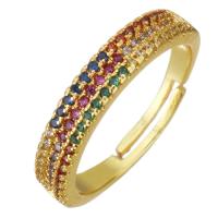 Brass Open Finger Ring, gold color plated, Adjustable & micro pave cubic zirconia, 4mm, US Ring 