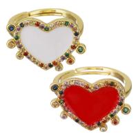Brass Open Finger Ring, Heart, gold color plated, Adjustable & micro pave cubic zirconia & for woman & enamel 14mm, US Ring 