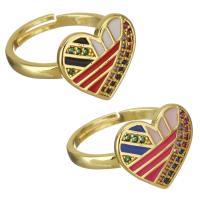 Messing Open -Finger-Ring, Herz, goldfarben plattiert, Einstellbar & Micro pave Zirkonia & für Frau & Emaille, keine, 14mm, Größe:7, verkauft von PC