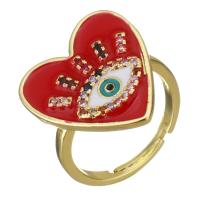 Brass Open Finger Ring, Heart, gold color plated, Adjustable & micro pave cubic zirconia & for woman & enamel, red, 19mm, US Ring 