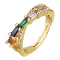 Brass Open Finger Ring, with Glass, gold color plated, Adjustable & for woman, 6mm, US Ring 