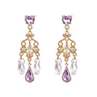Zinc Alloy Drop Earring, with Amethyst, Geometrical Pattern, plated, for woman & hollow, 38mm 