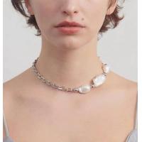 Collar de latón hecho a mano, metal, con Concha de perla, Portátil, plateado, 41cm, Vendido por UD